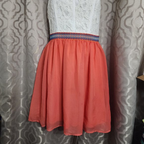 Speechless Orange and white lace Embroidered Spaghetti Strap Tank Midi Dress - Picture 9 of 9